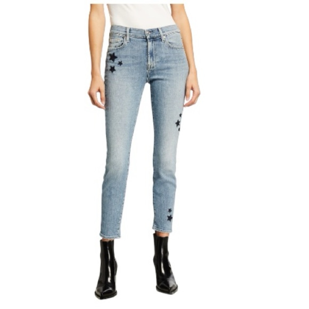 7 For All Mankind High Rise Blue Jeans with Star Accent
